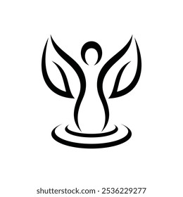 Lindos linha de arte da flor da folha da mulher para a meditação de Yoga Logo Design Inspiração 