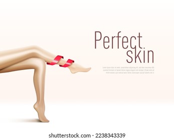 Beautiful Woman Legs With Red Ribbon Spining Around. EPS10 Vector