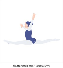 beautiful woman with leotards doing artistic gymnastics. jump with style in gymnastics. Female gymnasts perform musical performances. Colored flat vector illustration isolated on a white background