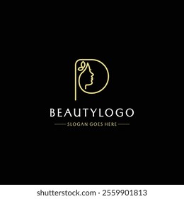 Beautiful woman with letter P  logo design minimalist feminine icon design