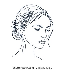 beautiful woman line art and minimal design flowers