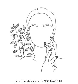Beautiful woman. Line art. Vector illustration.