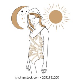 Beautiful woman. Line art. Vector illustration.