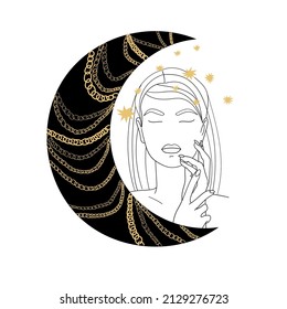 Beautiful woman. Line art. Vector illustration.