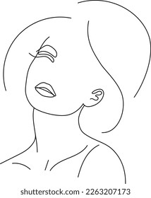 Hermoso retrato vectorial de línea de arte femenino. Cara abstracta, belleza, minimalismo y simplicidad