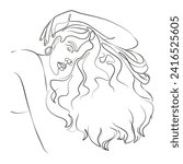 Beautiful woman line drawing. Girl one line art. Female vector Illustration. Sexy lie down pose. Model girl sensual and lazy. Image of woman having a sleep. Dreaming lady laying in a bed.