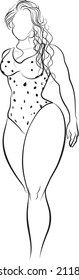 Beautiful woman line drawing, Vector illustration of healthy female, Graphic of a tall and pretty lady