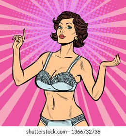 Beautiful Woman In Lingerie Underwear Undergarment Underclothes Undies Skivvies. Pop Art Retro Vector Illustration Vintage Kitsch 50s 60s