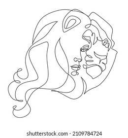 Beautiful woman with lion Line art illustration vector