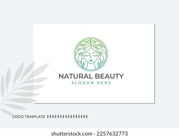 Beautiful woman logo design inspiration for skincare, salon and spa, with leaf combination