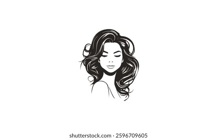 Beautiful Woman logo design with long hair