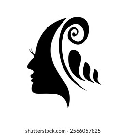 Beautiful woman logo for salon or beauty logo,simple black woman fashion for logo design, logo women face on white background