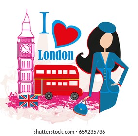 Beautiful woman in London , abstract card