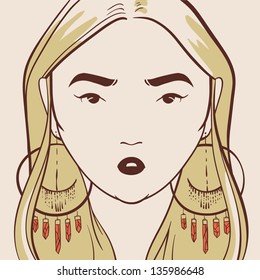 beautiful woman with long hair hand drawn vector illustration eps 10