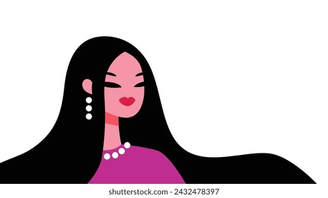 Beautiful woman with long hair. International Women's Day. 8th March. Template for cards, greetings, banner, poster. Concept design for a beauty salon, glamour and elegance. Advertising flyer