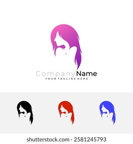 Beautiful woman with long hair logo, beauty icon