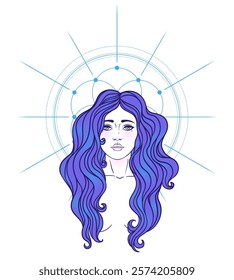 Beautiful woman with long hair and multiple hands sitting in lotus yoga position. Multi-armed goddess is Goddess Lakshmi, the Hindu goddess of wealth, fortune, and prosperity. Vector detailed isolated