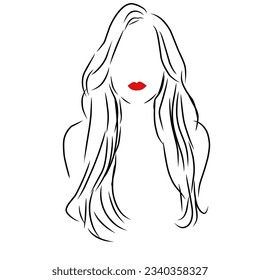 Beautiful woman with long hair and red lips