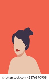 Beautiful woman with long hair and red lips. Vector illustration.