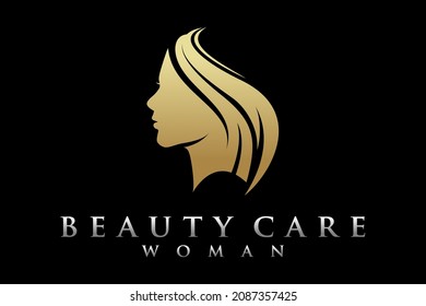 Beautiful Woman with Long Hair silhouette logo design inspiration