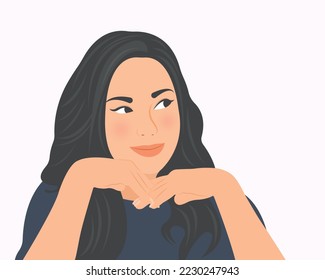 Beautiful woman with long hair smiling happily.Vector illustration.