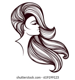 Beautiful woman with long, wavy hair.Vector icon.