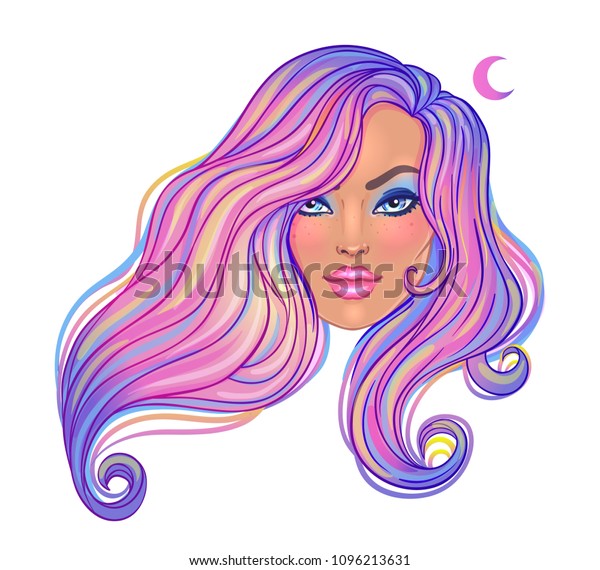 Beautiful Woman Long Wavy Purple Dyed Stock Vector Royalty Free