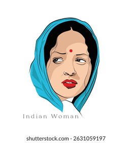 Uma bela mulher procurando seu marido, Uma mulher indiana bela ilustração de rosto, Uma ilustração vetorial de mulher punjabi