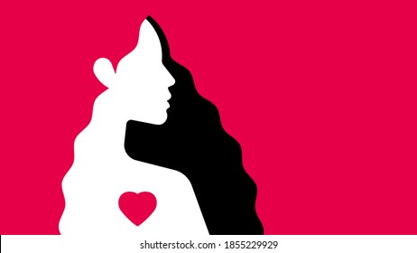 Beautiful woman with love in her heart. Abstract silhouette of a woman with a heart in her chest. Modern vector illustration for banner, article, Valentine's day card.