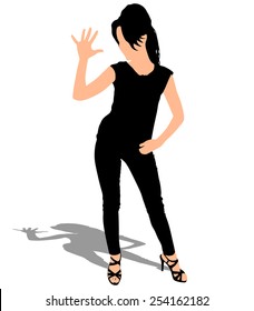 Beautiful woman making five times sign gesture with hand fingers, vector 