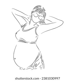 beautiful woman in maternity photoshoot line art illustration