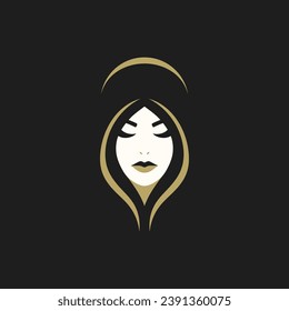 Beautiful woman minimalist aesthetic portrait logo for coiffure beauty salon vector flat illustration. Chic female portrait graceful hairstyle stylish chic silhouette icon makeup cosmetic hairdresser