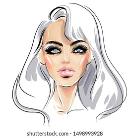 Beautiful Woman Model Face Vector Sketch Stock Vector (Royalty Free ...