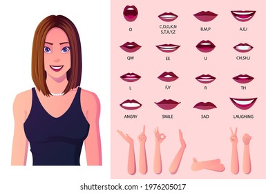 Beautiful Woman Mouth Animation and Lip Sync Creation Pack. Woman Wearing Blue Dress Premium.