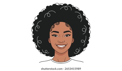 Beautiful woman with natural curly hair smiling and enjoying her day