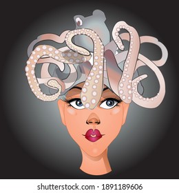 Beautiful Woman with Octopus Hair