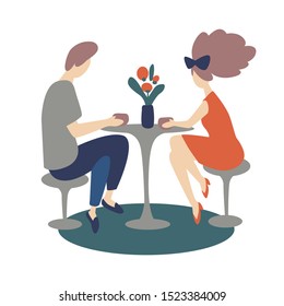 Beautiful woman on a romantic date with a man flat vector illustration. Gathering.