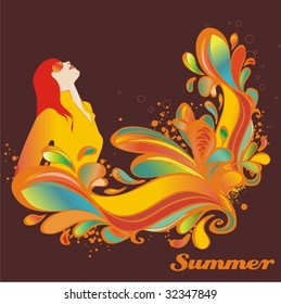 Beautiful woman on a summer background, vector illustration