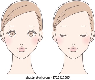 Beautiful woman with opened and closed eyes portrait. Vector illustration.