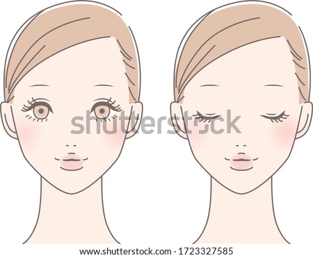 Beautiful woman with opened and closed eyes portrait. Vector illustration.