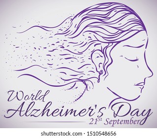 Beautiful woman outline, trying to not forget the World Alzheimer's Day this 21st September and fighting against the memory loss caused by this disease.