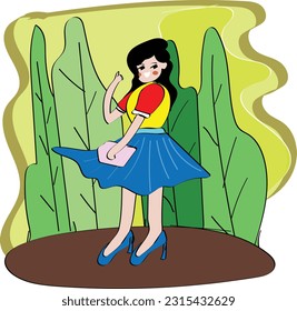 beautiful woman in park nature characters vector illustration design