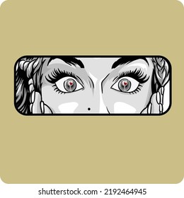 Beautiful Woman Peeking Black And White Vector Illustration Design