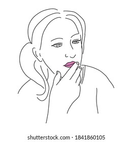 Beautiful woman with pensive facial expression, vector illustration. Portrait of a smart girl, emotionality concept