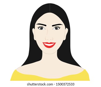 Beautiful woman people face with long black hair vector-illustration. Woman design concept background
