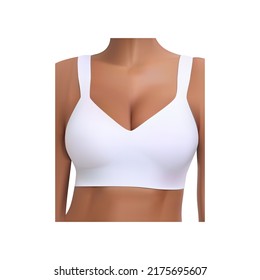 Beautiful woman with perfect chest in white bra vector illustration