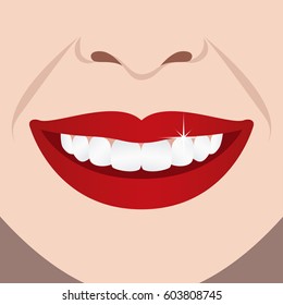 Beautiful Woman Perfect Teeth Smile. Vector Illustration