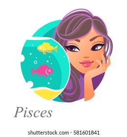 Beautiful woman as Pisces zodiac sign. Astrological symbol