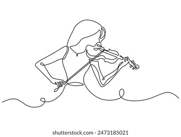 Beautiful woman play violin continuous line drawing. Music orchestra concept. Vector illustration minimalist design hand drawn.