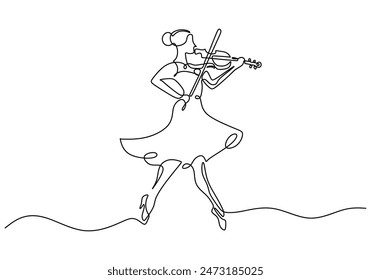 Beautiful woman play violin continuous line drawing. Music orchestra concept. Vector illustration minimalist design hand drawn.